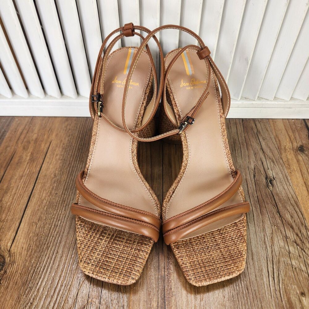 Sam Edelman Kia Block Heel Leather Sandals Womens Size 8.5 M Cognac Brown Heels - Picture 9 of 11